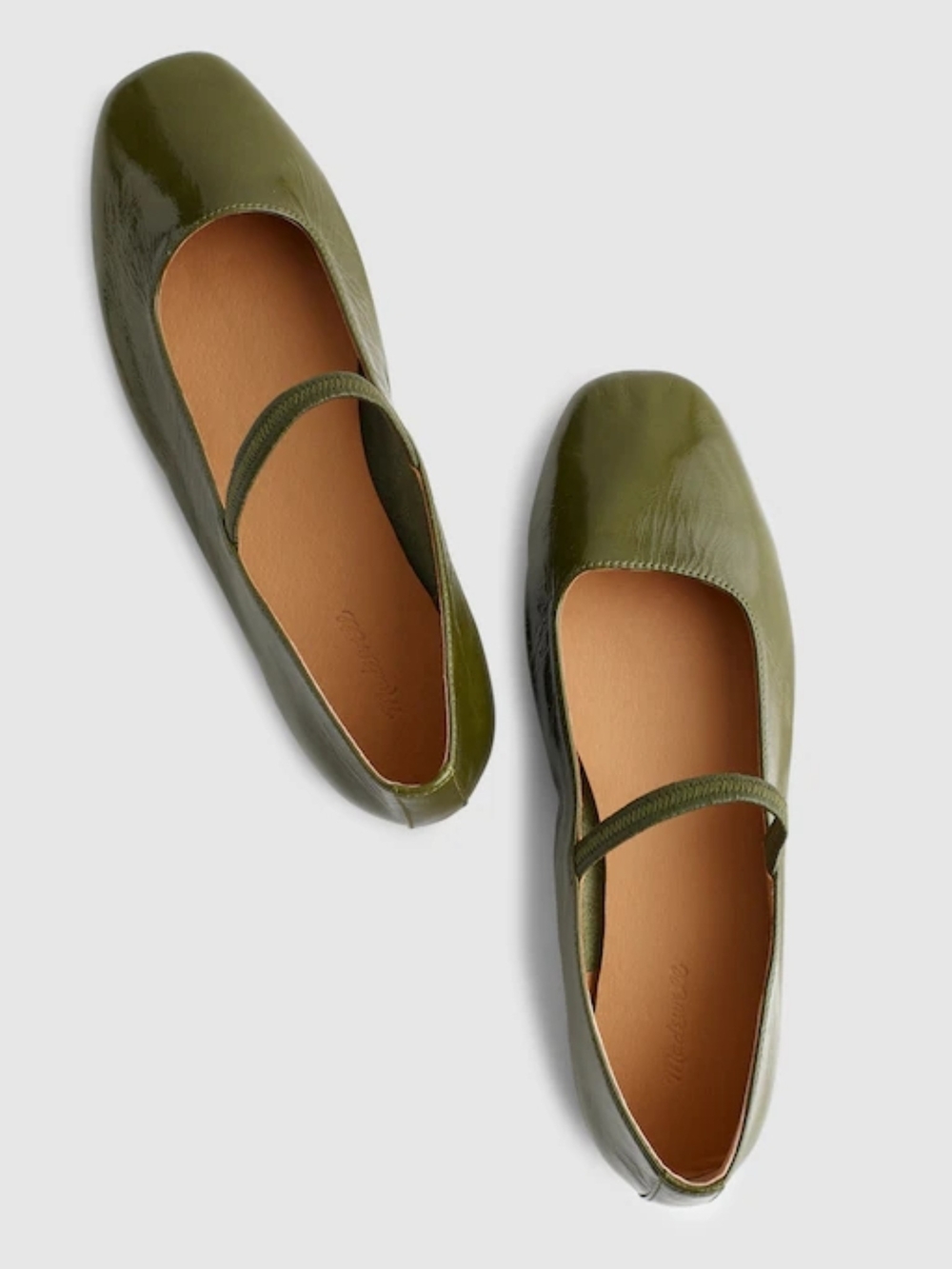New! Madewell The Greta Ballet Flat in Patent Leather Vintage Moss